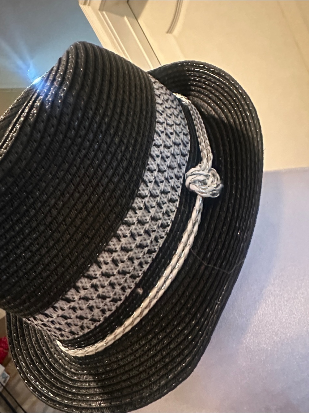 Black Straw Fedora with White Trim